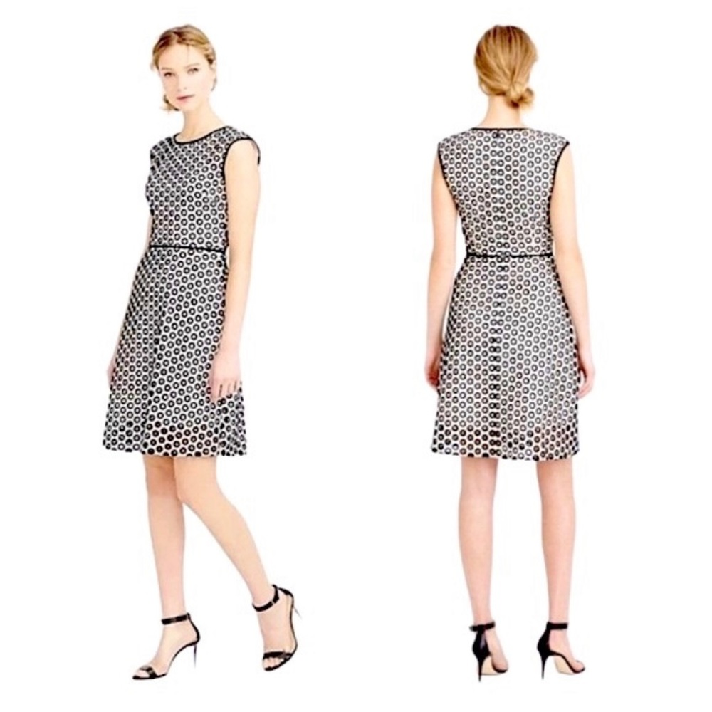 Women's Dress J Crew Black & White A line Punched-out Eyelet Dress  Back…